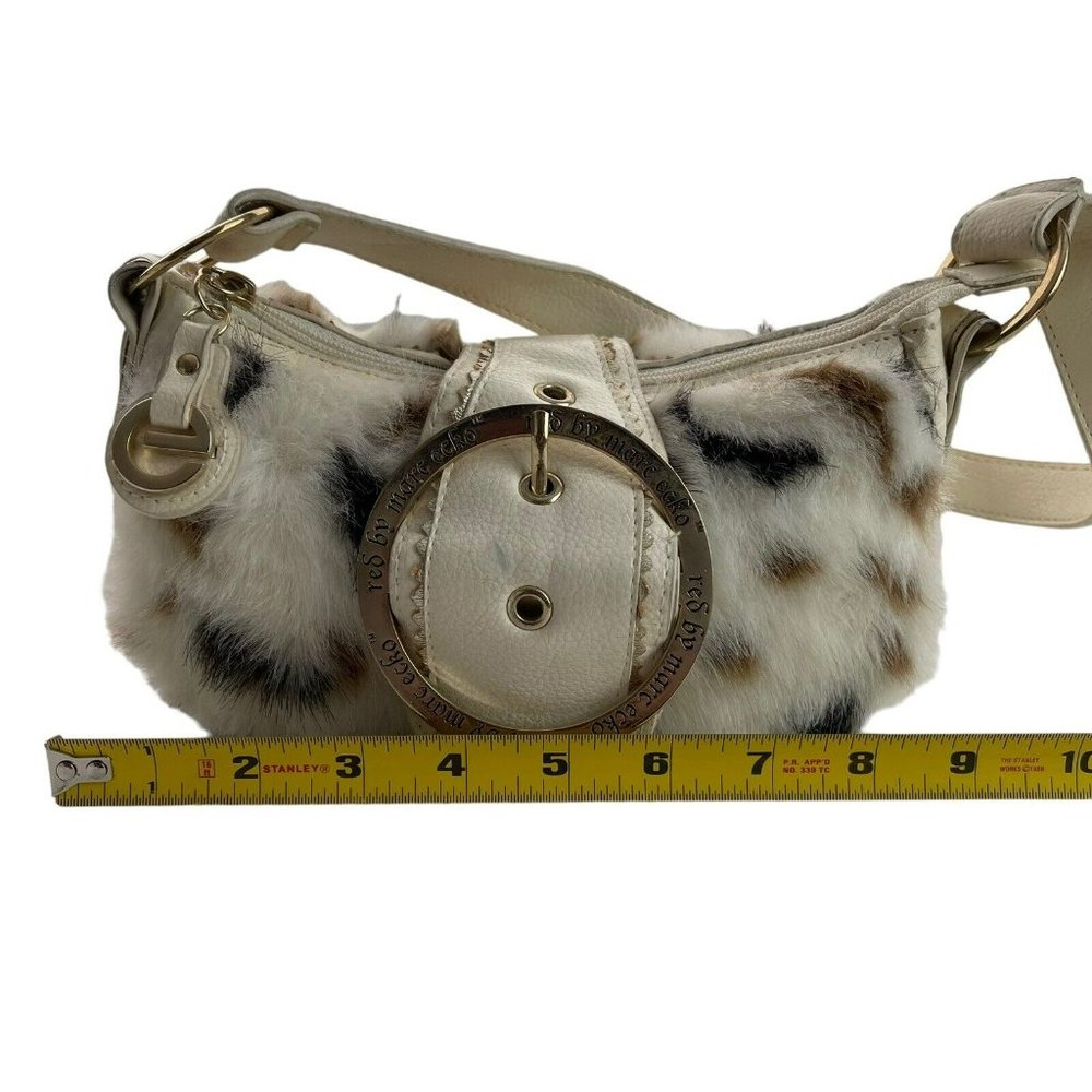 SOLD! Y2K RED by Marc Ecko White Faux Fur Mini Purse Cow Print Gold Metal - Picture 4 of 16